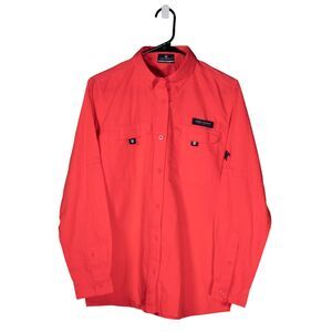 Simply Southern Mens Dock Shirt Button Up Coral Pink Outdoor Sports Beachy Top S